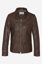 Straight brown cowhide leather jacket - Image n°5