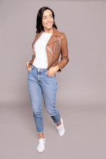 Glossy sheep leather biker jacket with tailored fit and bold collar. - Image n°2