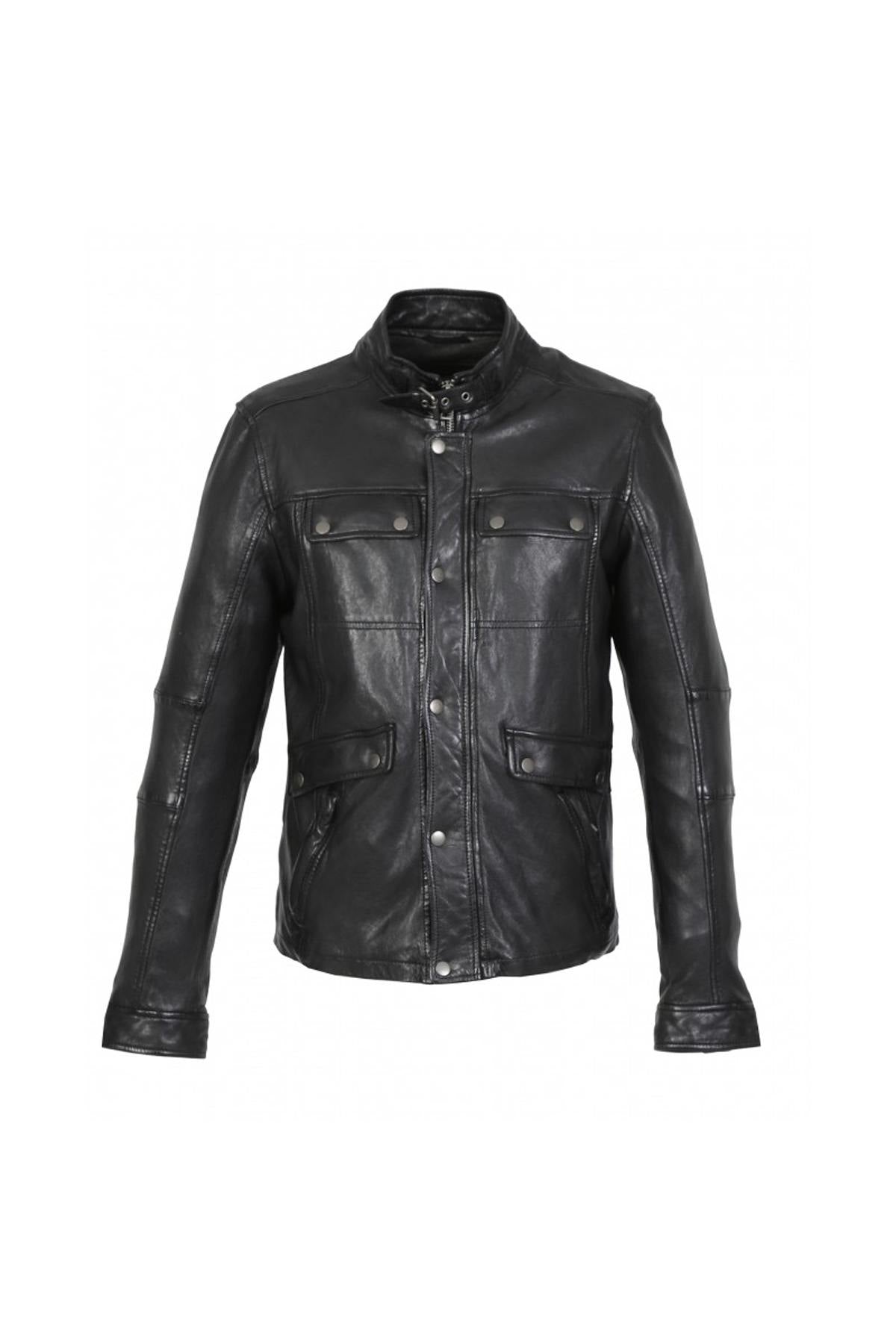 Slim-fit sheepskin leather jacket in glossy black by Oakwood. - Image n°9