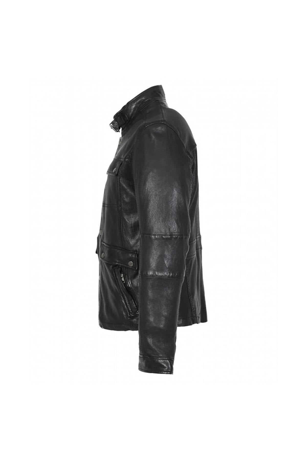 Slim-fit sheepskin leather jacket in glossy black by Oakwood. - Image n°10