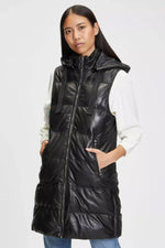 Long sleeveless down jacket in lambskin - Image n°1