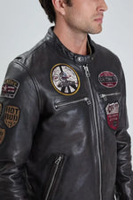 Daytona's black lambskin jacket: seven patches, removable collar. - Image n°8