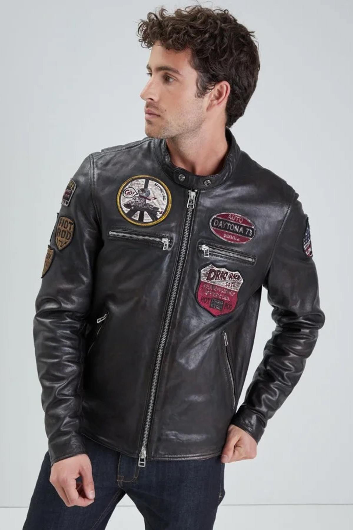 Daytona's black lambskin jacket: seven patches, removable collar. - Image n°5