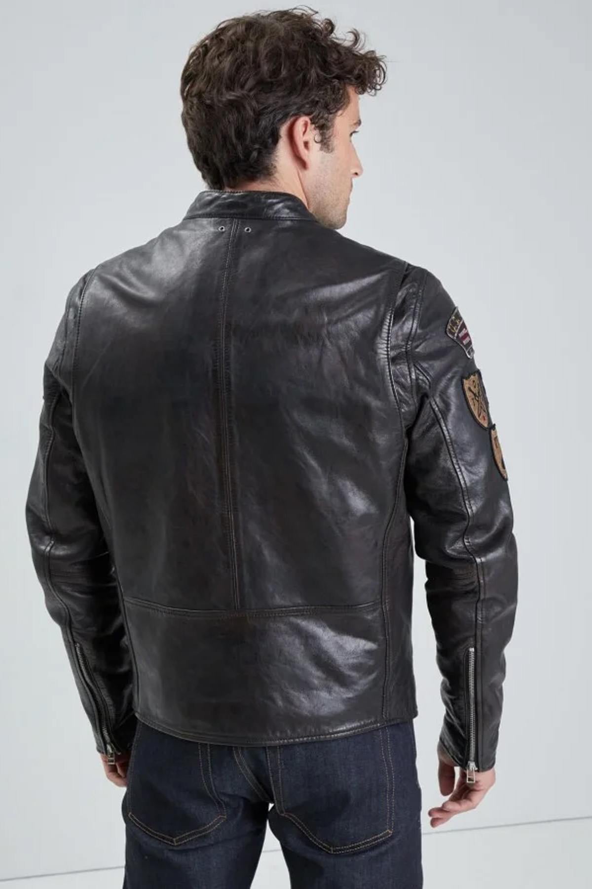 Daytona's black lambskin jacket: seven patches, removable collar. - Image n°4