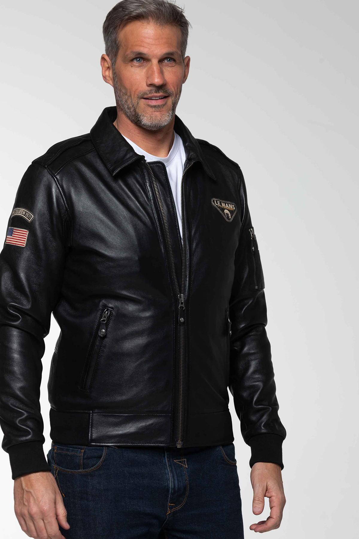 Sheep leather jacket with detachable fur collar and ribbed trims. - Image n°8