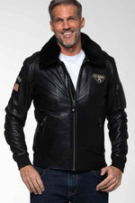 Sheep leather jacket with detachable fur collar and ribbed trims. - Image n°3