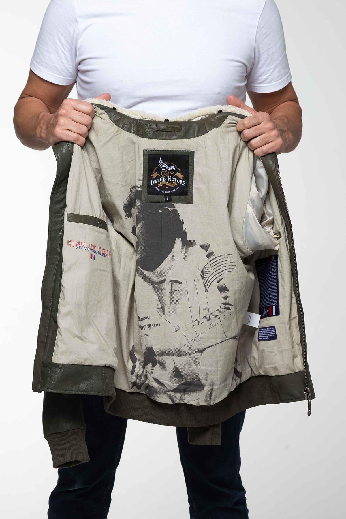 Steve McQueen Le Mans jacket in khaki leather - Image n°2