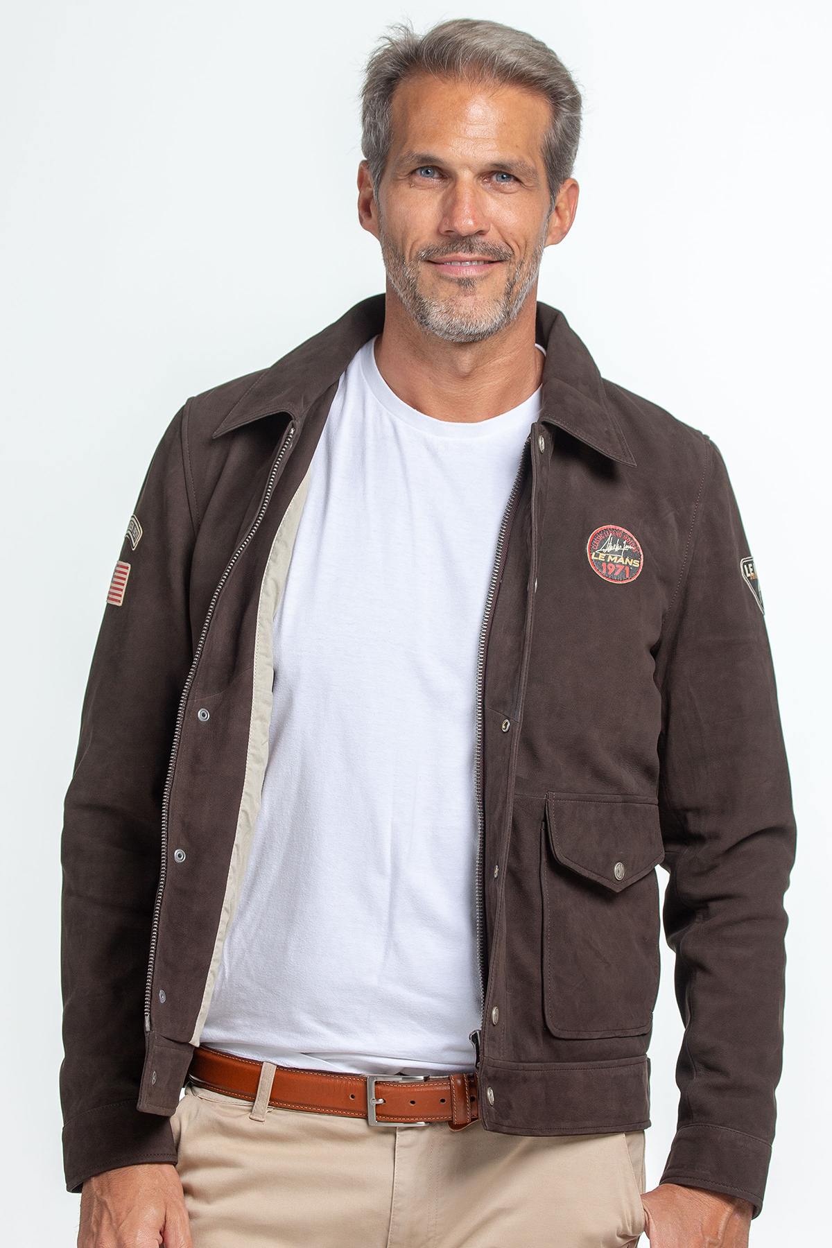 Soft maroon nubuck jacket, inspired by Steve McQueen's racing legacy. - Image n°5