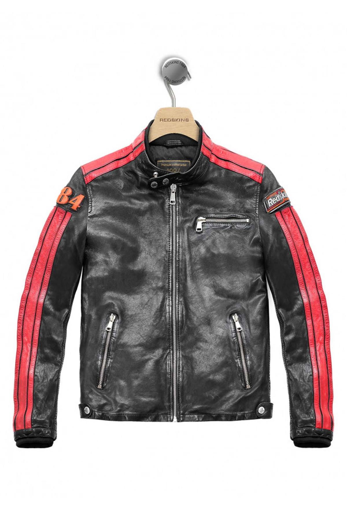 Slim lambskin jacket by Redskins. Moto collar and contrast stitching. - Image n°1