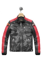 Slim lambskin jacket by Redskins. Moto collar and contrast stitching. - Image n°1