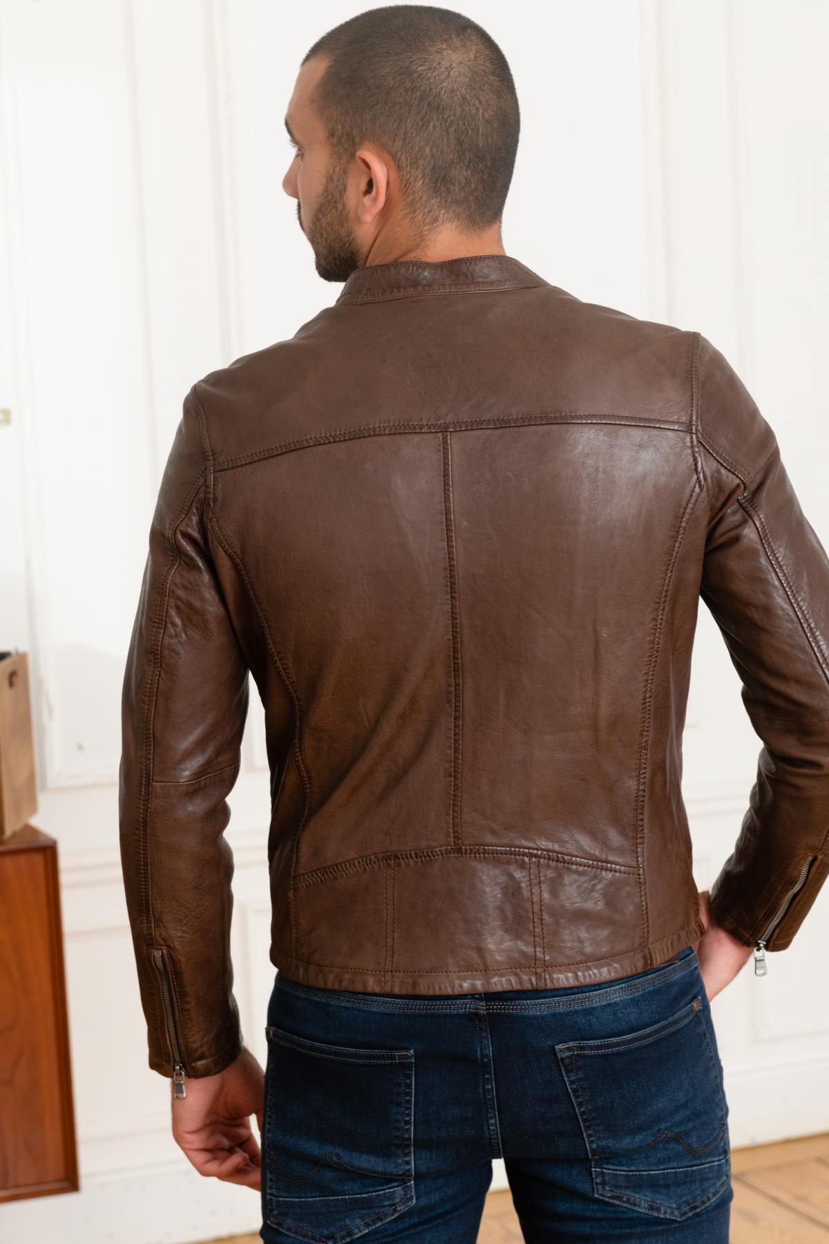 Brown Lamb Leather Jacket - Image n°5