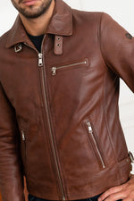 Redskins' Rider2 Stoner: cognac lambskin, biker style, shirt collar. - Image n°7