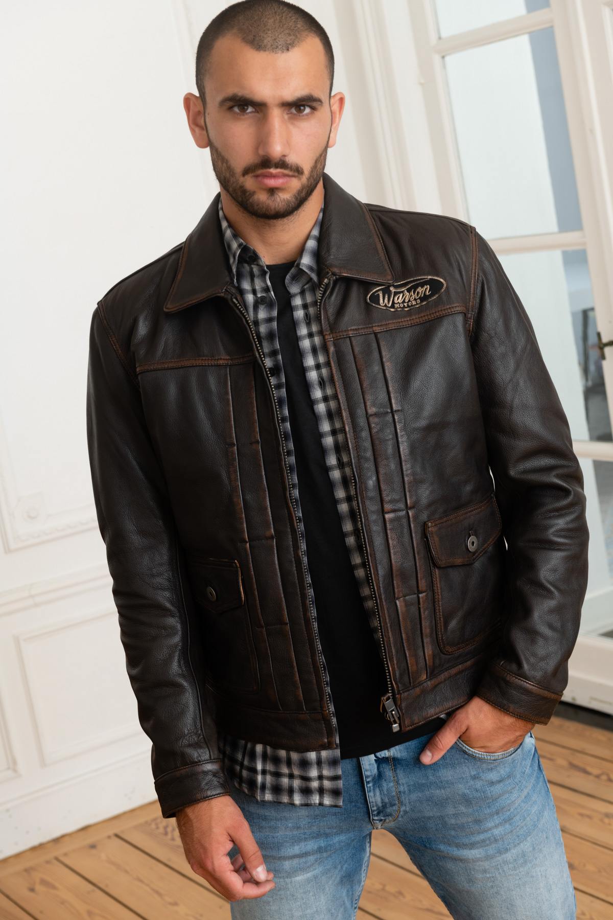 Vintage cowhide leather jacket - Image n°1