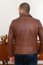 Redskins' Rider2 Stoner: cognac lambskin, biker style, shirt collar. - Image n°5