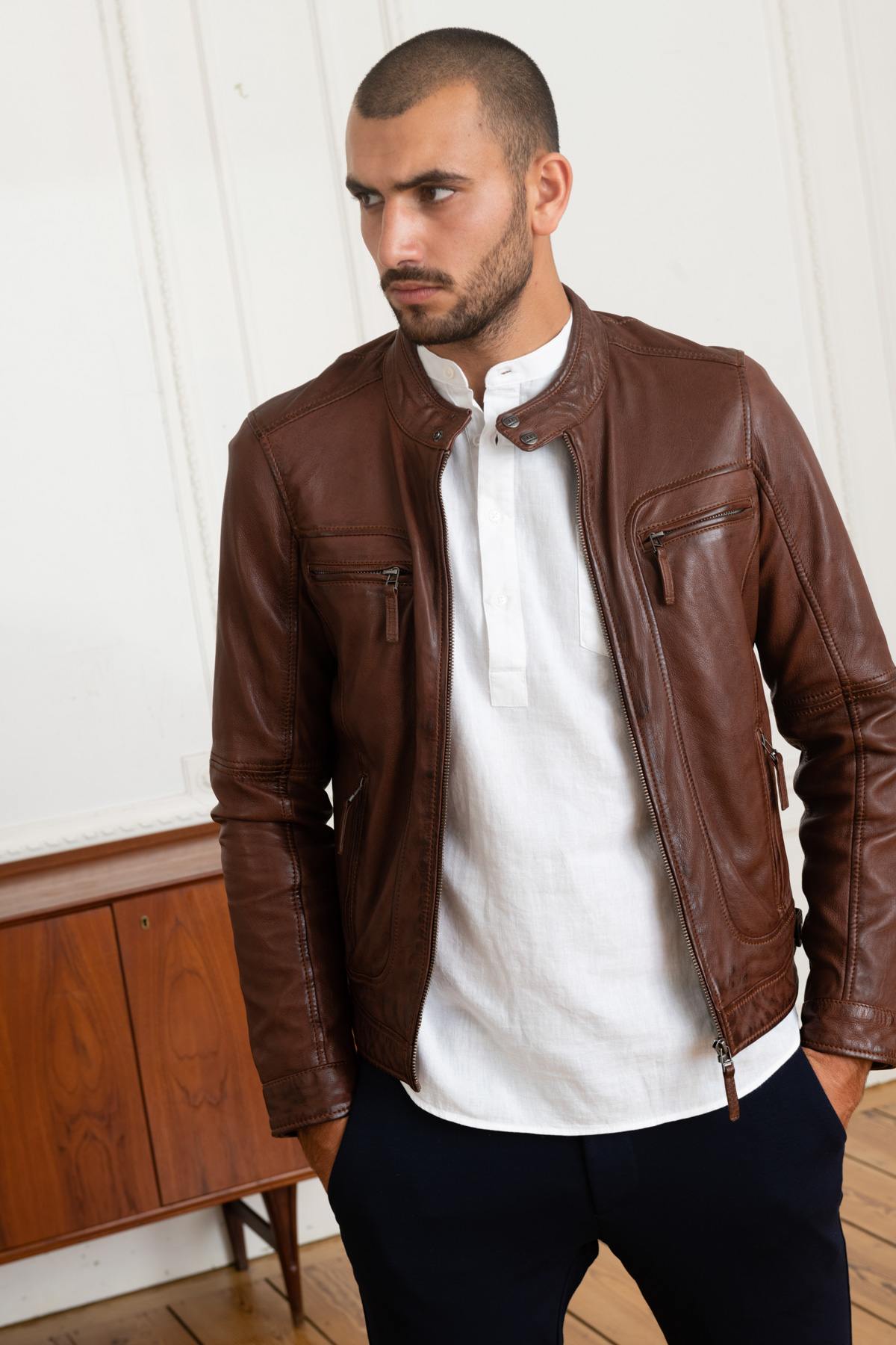 Porto brown lambskin Casey: lightweight, slim, perfect for mid-season. - Image n°3