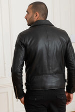 Redskins' black sheep leather jacket: biker style, adjustable collar. - Image n°5