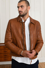 Redskins' lambskin jacket: warm brown, shirt collar, raglan pockets. - Image n°7