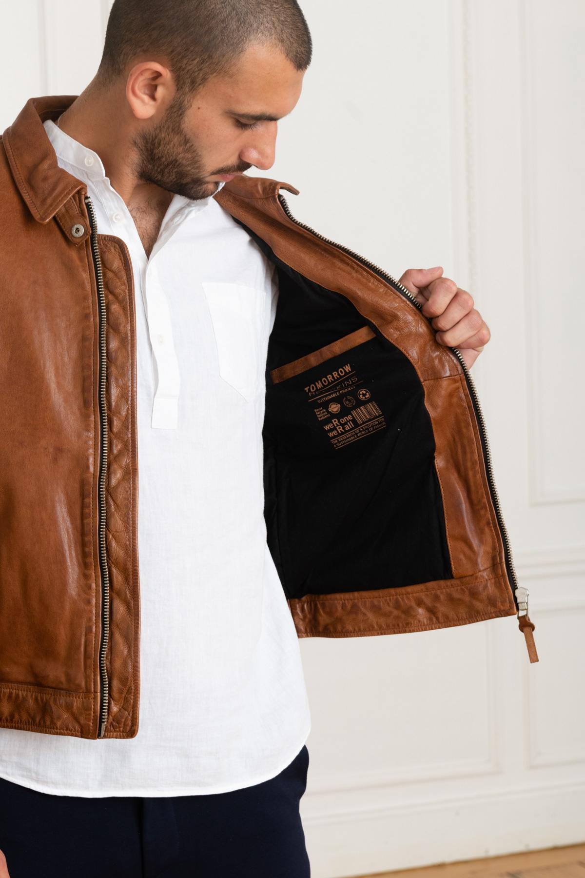 Redskins' lambskin jacket: warm brown, shirt collar, raglan pockets. - Image n°4