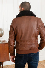 Rich cognac lambskin aviator jacket with removable shearling collar. - Image n°7