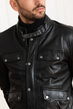 Slim-fit sheepskin leather jacket in glossy black by Oakwood. - Image n°7