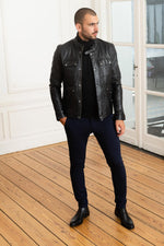 Slim-fit sheepskin leather jacket in glossy black by Oakwood. - Image n°2