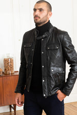 Slim-fit sheepskin leather jacket in glossy black by Oakwood. - Image n°6