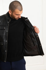 Slim-fit sheepskin leather jacket in glossy black by Oakwood. - Image n°4