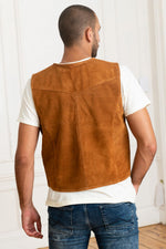 Cognac suede leather sleeveless vest - Image n°3