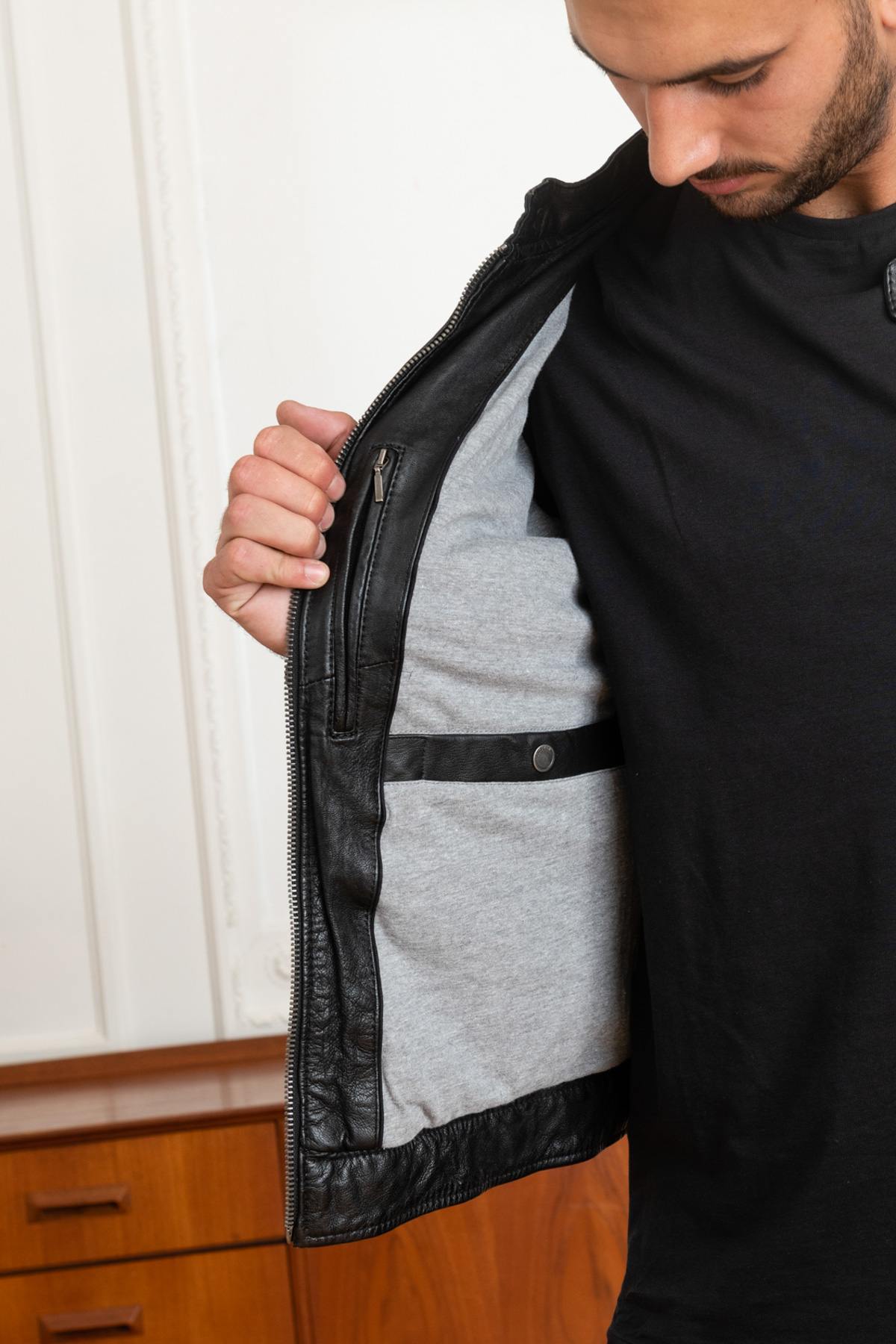 Black sheepskin leather jacket - Image n°7