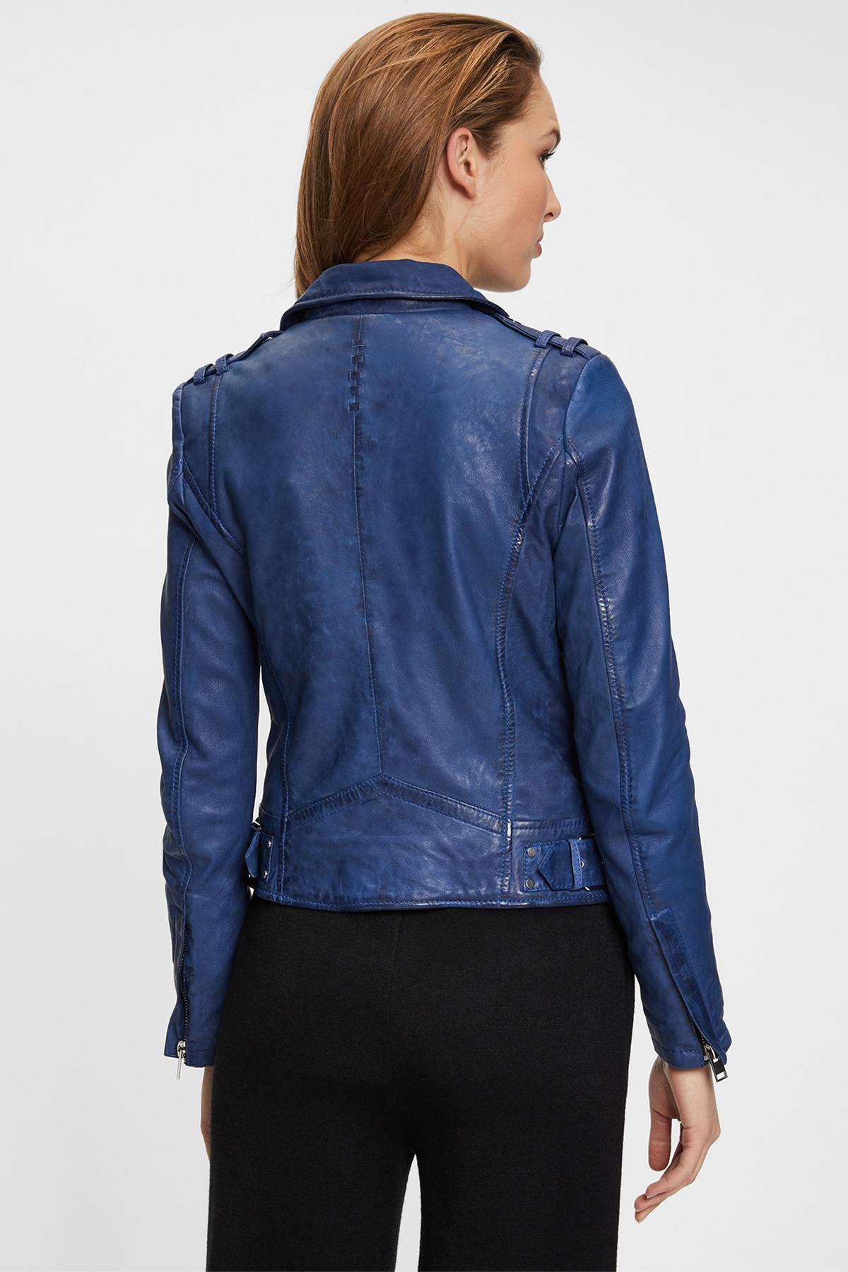 Blue Lamb Leather Biker Jacket - Image n°3