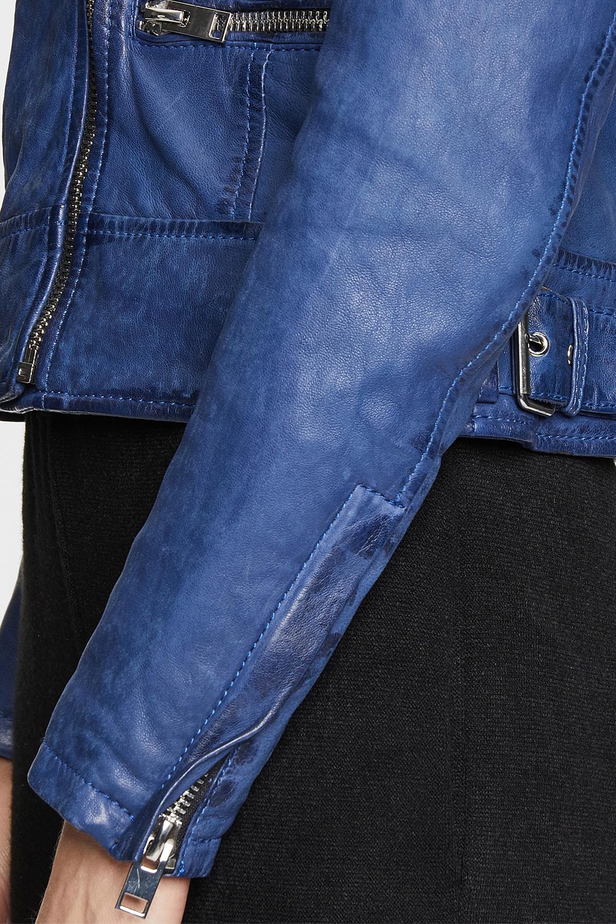 Biker style jacket in blue vegetable lambskin - Image n°4