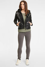 Leather jacket with cotton hood - Image n°4