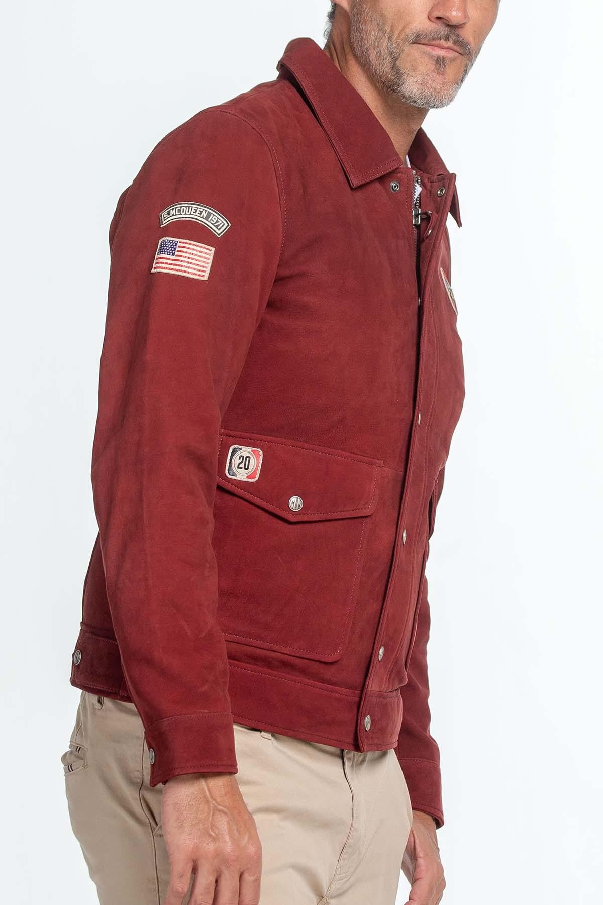Dark red nubuck sheep leather jacket-Steve McQueen's racing legacy. - Image n°2