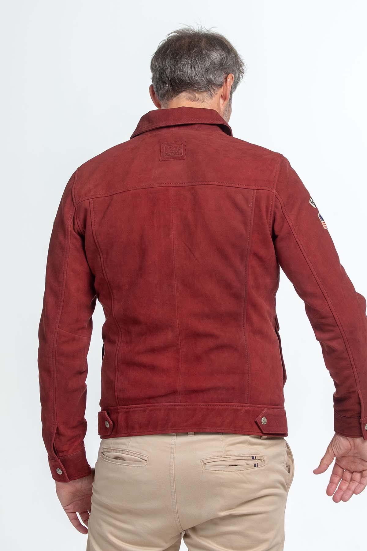Dark red nubuck sheep leather jacket-Steve McQueen's racing legacy. - Image n°3