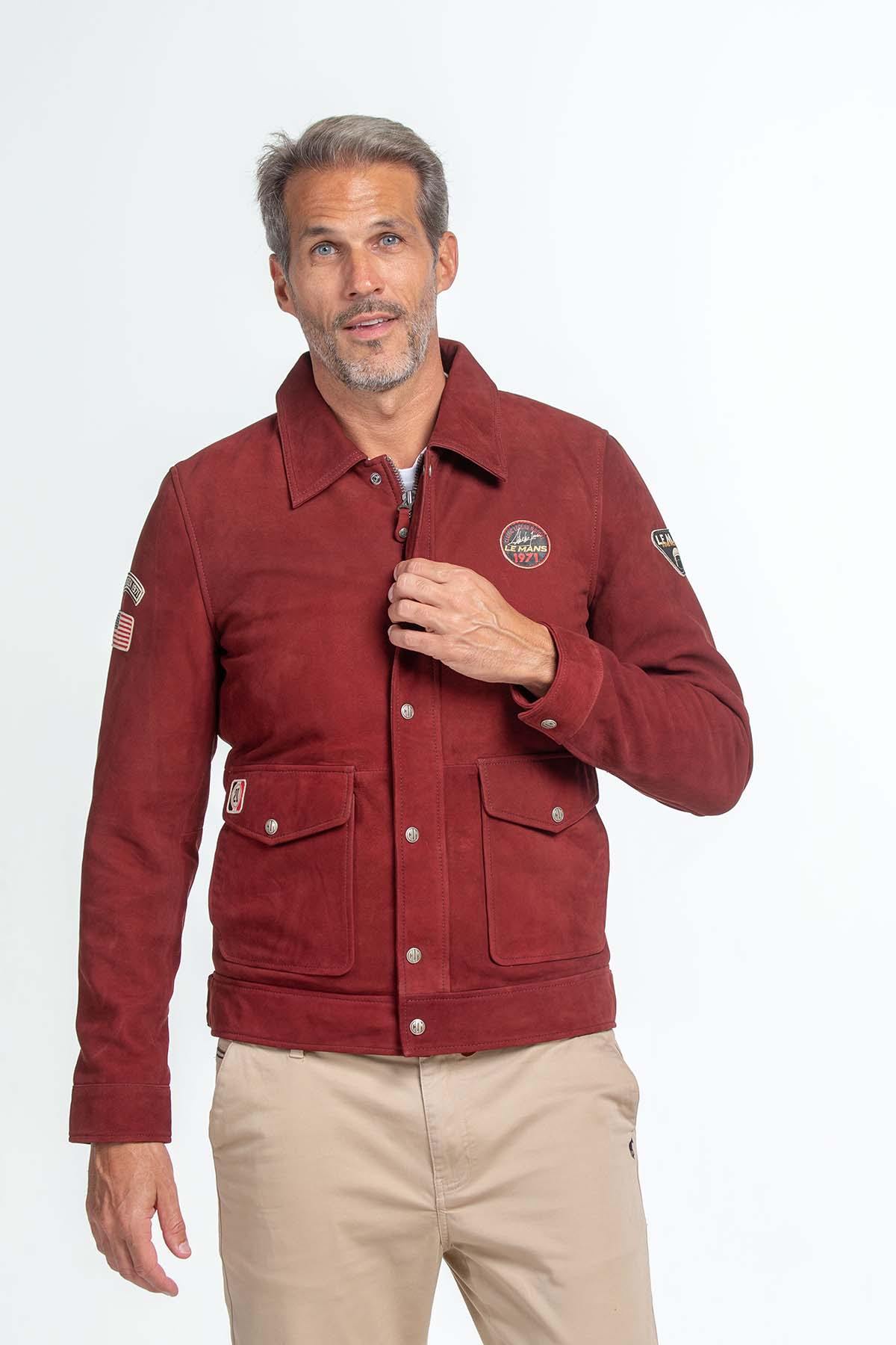 Dark red nubuck sheep leather jacket-Steve McQueen's racing legacy. - Image n°6