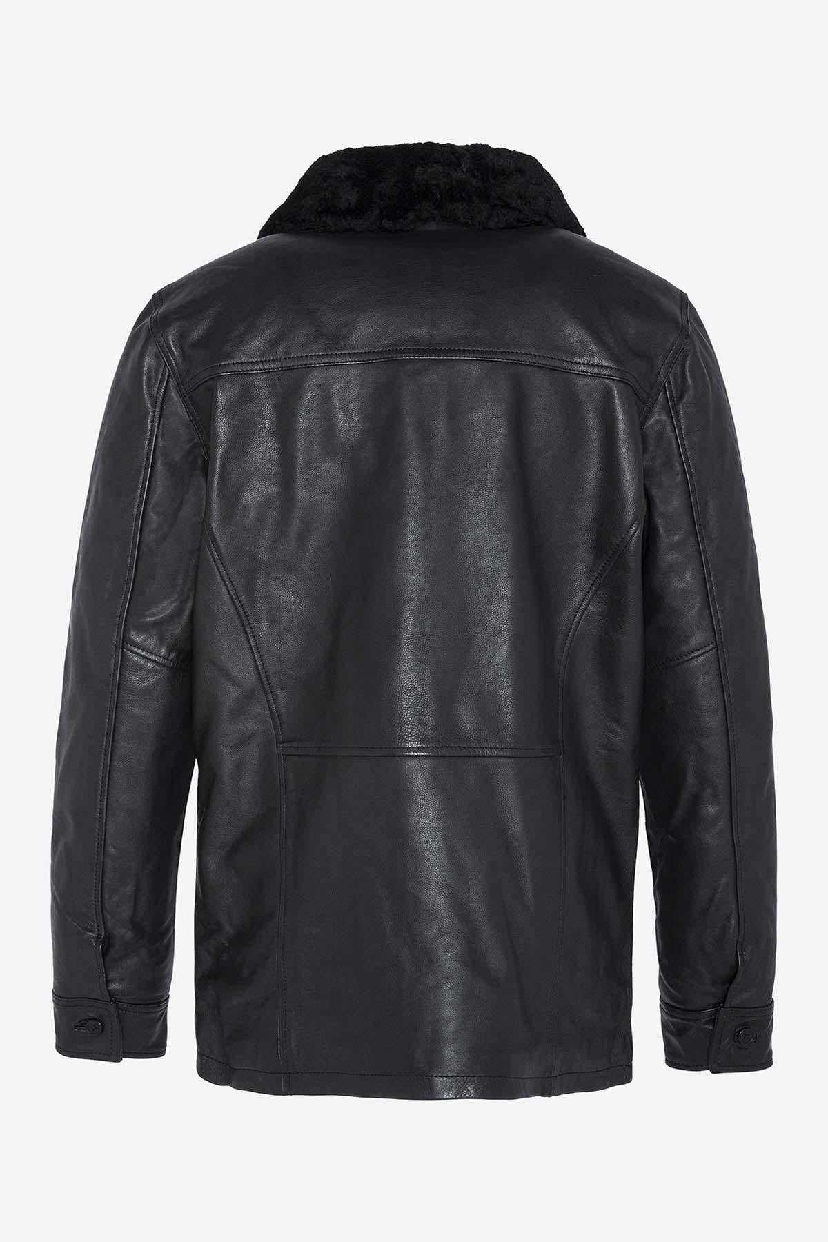 Schott NYC's black cowhide jacket, mid-thigh aviator fit. - Image n°8