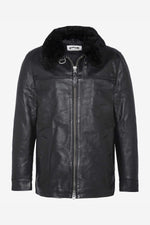 Schott NYC's black cowhide jacket, mid-thigh aviator fit. - Image n°7