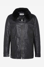 Schott NYC's black cowhide jacket, mid-thigh aviator fit. - Image n°7