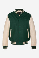 Schott's varsity jacket in green wool and beige vachetta leather. - Image n°9