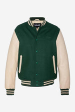 Schott's varsity jacket in green wool and beige vachetta leather. - Image n°9