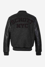 Iconic Schott varsity jacket in grey wool and black calfskin sleeves. - Image n°6