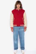 Schott NYC's varsity jacket: red wool and beige vachetta leather. - Image n°4
