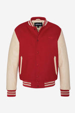 Schott NYC's varsity jacket: red wool and beige vachetta leather. - Image n°5