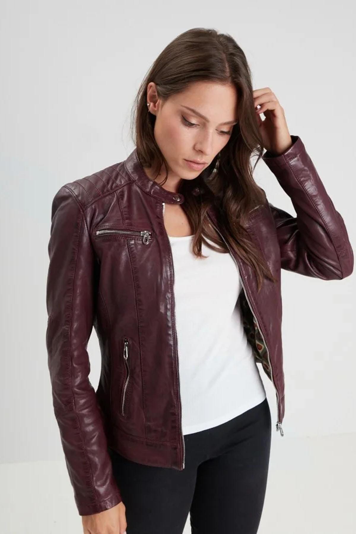 Burgundy Leather Jacket - Image n°1