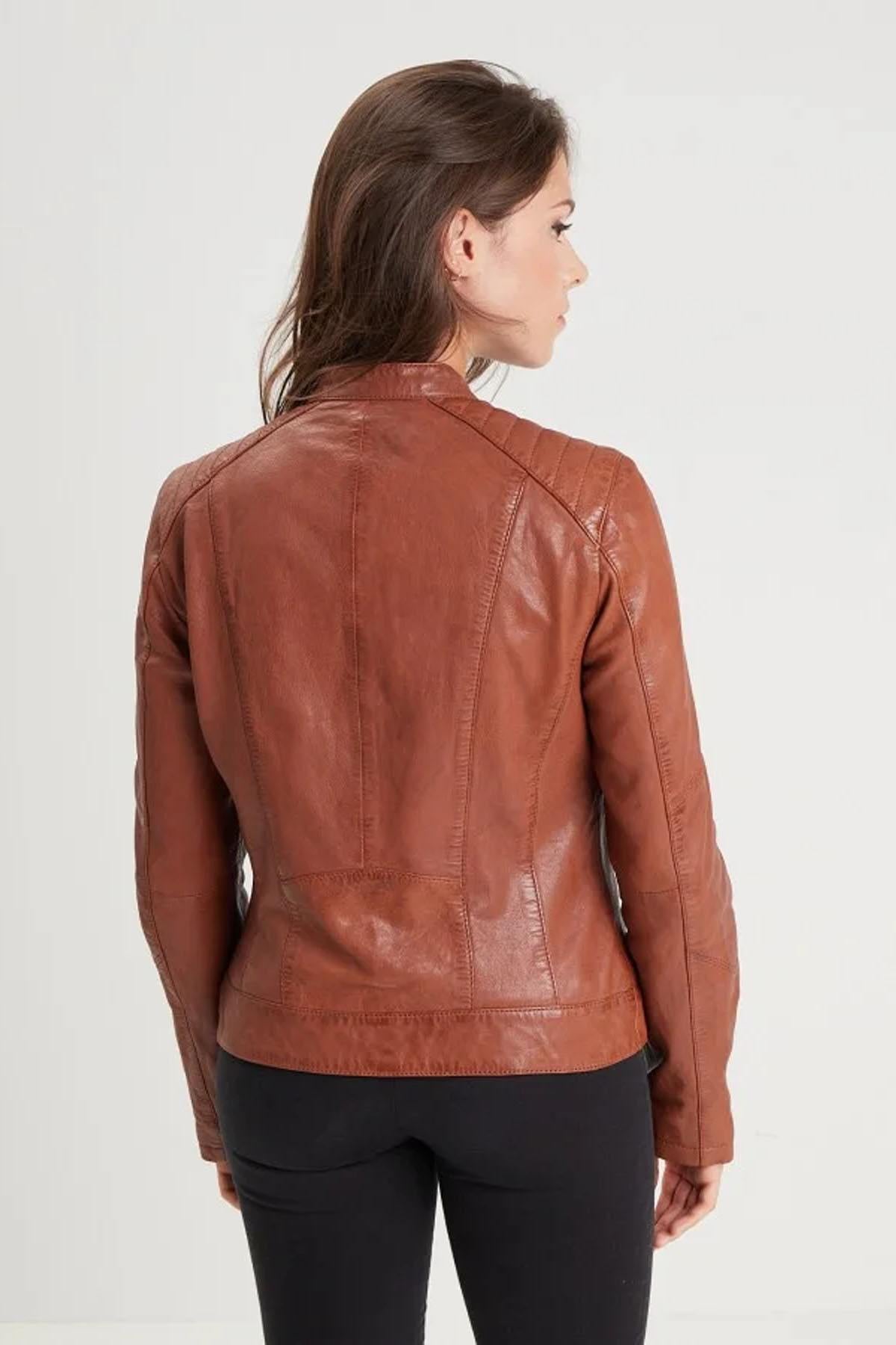 Vegetable-tanned lambskin motard jacket in rich cognac. Regular fit. - Image n°3