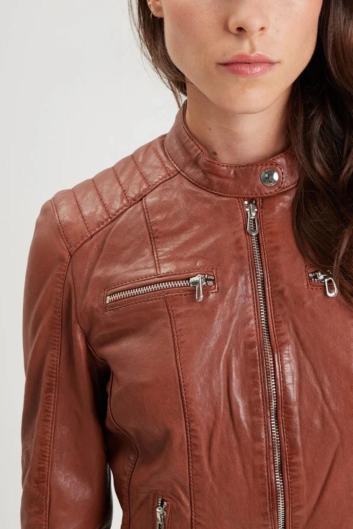 Vegetable-tanned lambskin motard jacket in rich cognac. Regular fit. - Image n°4
