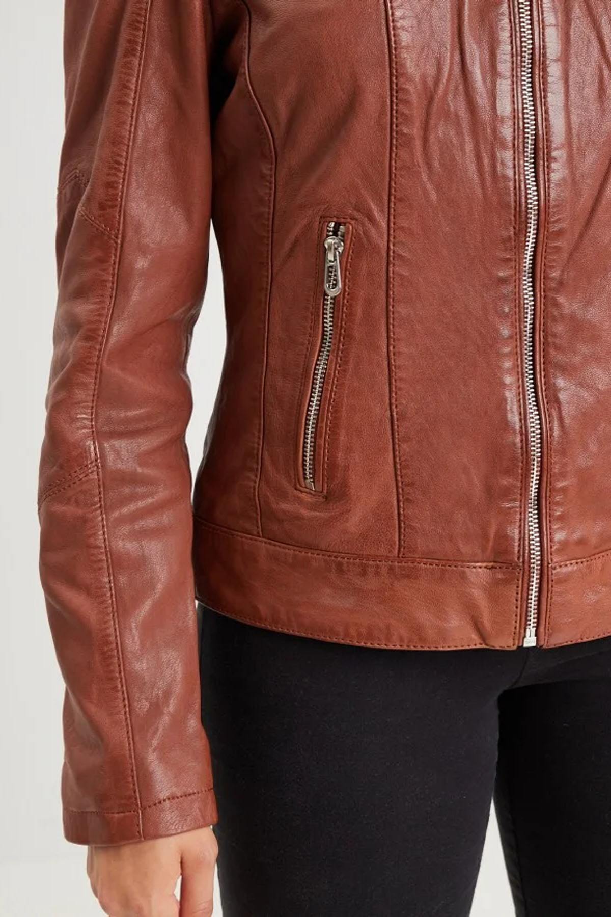 Vegetable-tanned lambskin motard jacket in rich cognac. Regular fit. - Image n°5