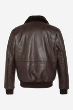 Brown cowhide aviator jacket by Schott. Detachable shearling collar. - Image n°7