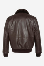 Brown cowhide aviator jacket by Schott. Detachable shearling collar. - Image n°7