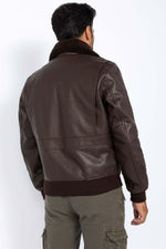 Brown cowhide aviator jacket by Schott. Detachable shearling collar. - Image n°2